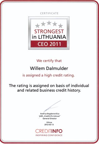 “Strongest in Lithuania” CEO 2011 certificate