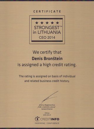 “Strongest in Lithuania” CEO 2014 certificate