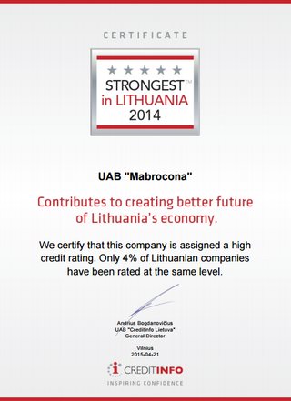 “Strongest in Lithuania” 2014 certificate